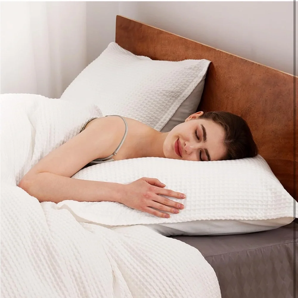 VALUXE Duvet Cover Set Queen 100% Cotton,White Waffle Weave Soft/Breathable 3pc